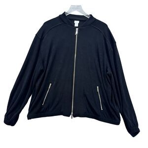 Chicos‎ Womens Travelers Jacket Size 16/18 Black Gold Zipper Athleisure Modern